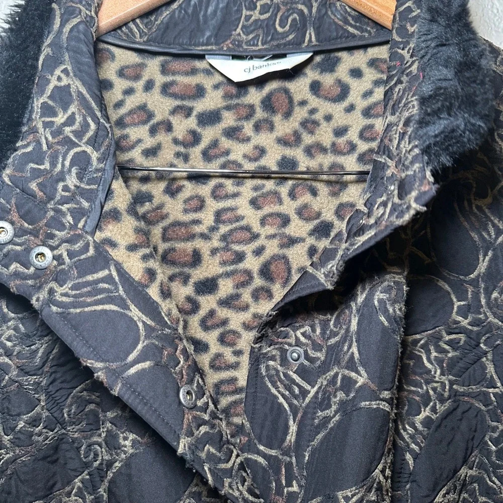 Cj Banks Womens‎ XL Vest Faux Fur Collar Leopard Fleece Lined Button Paisley Y2K